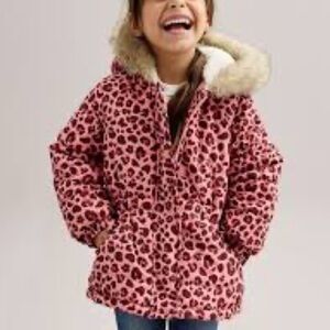 JUMPING BEANS TODDLER GIRLS ANIMAL PRINT WITH FAUX FUR HOOD TRIM COAT SIZE 18M